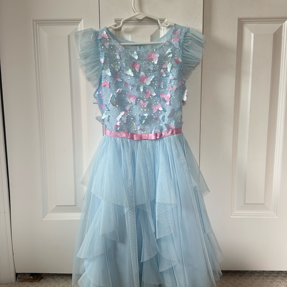 Light Blue Butterfly Tulle Kids Dress